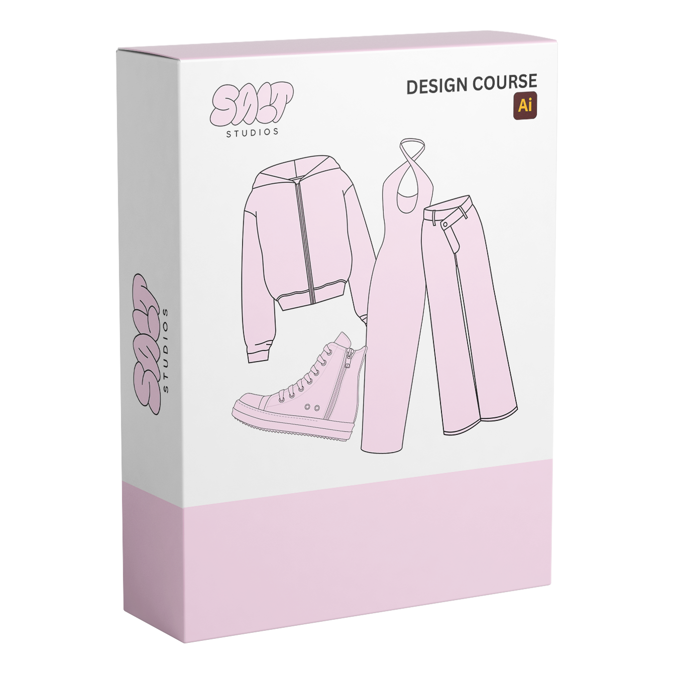 A rectangular box mockup of the Adobe Illustrator Design Course