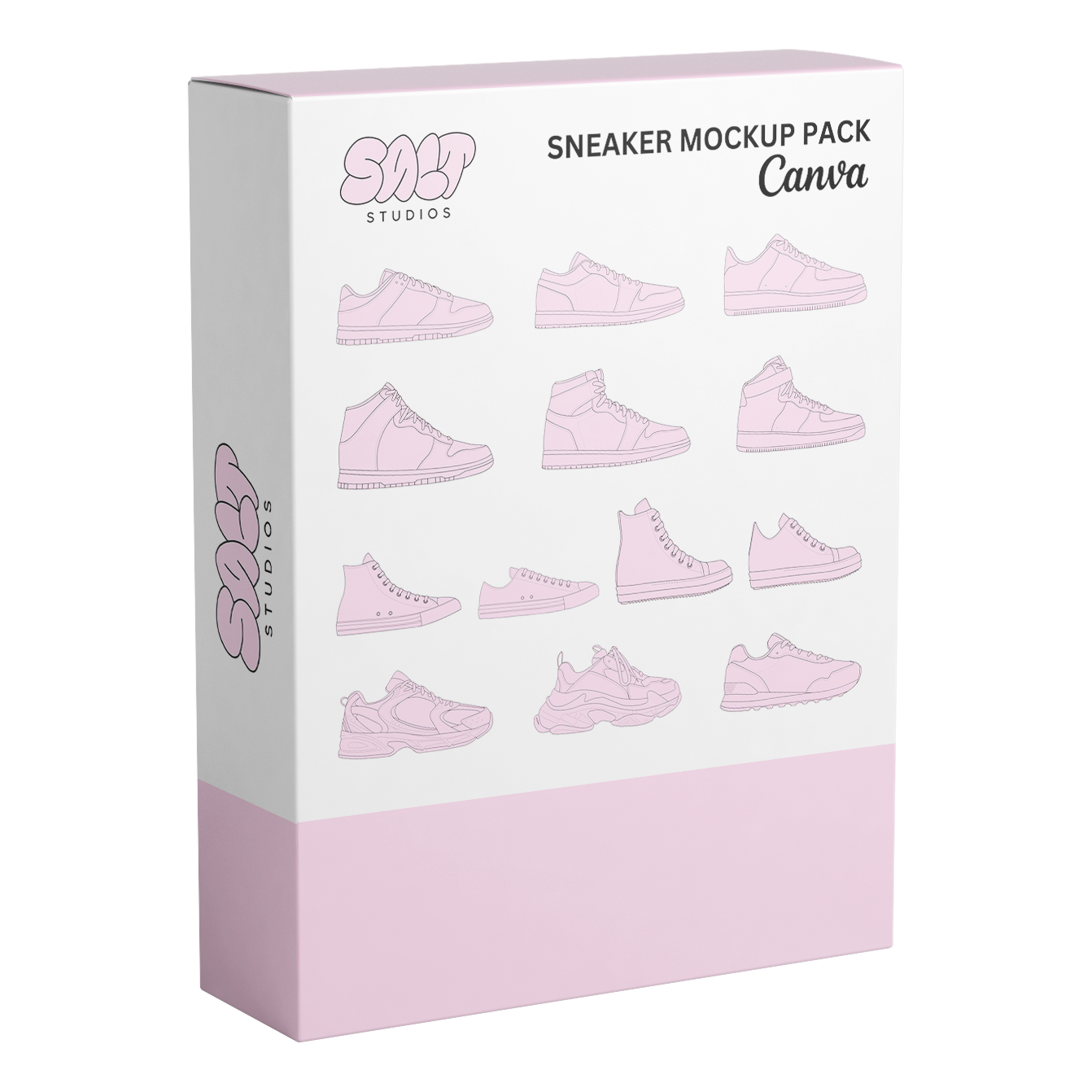 A picture displaying all the mockups in the Sneaker Mockup Pack