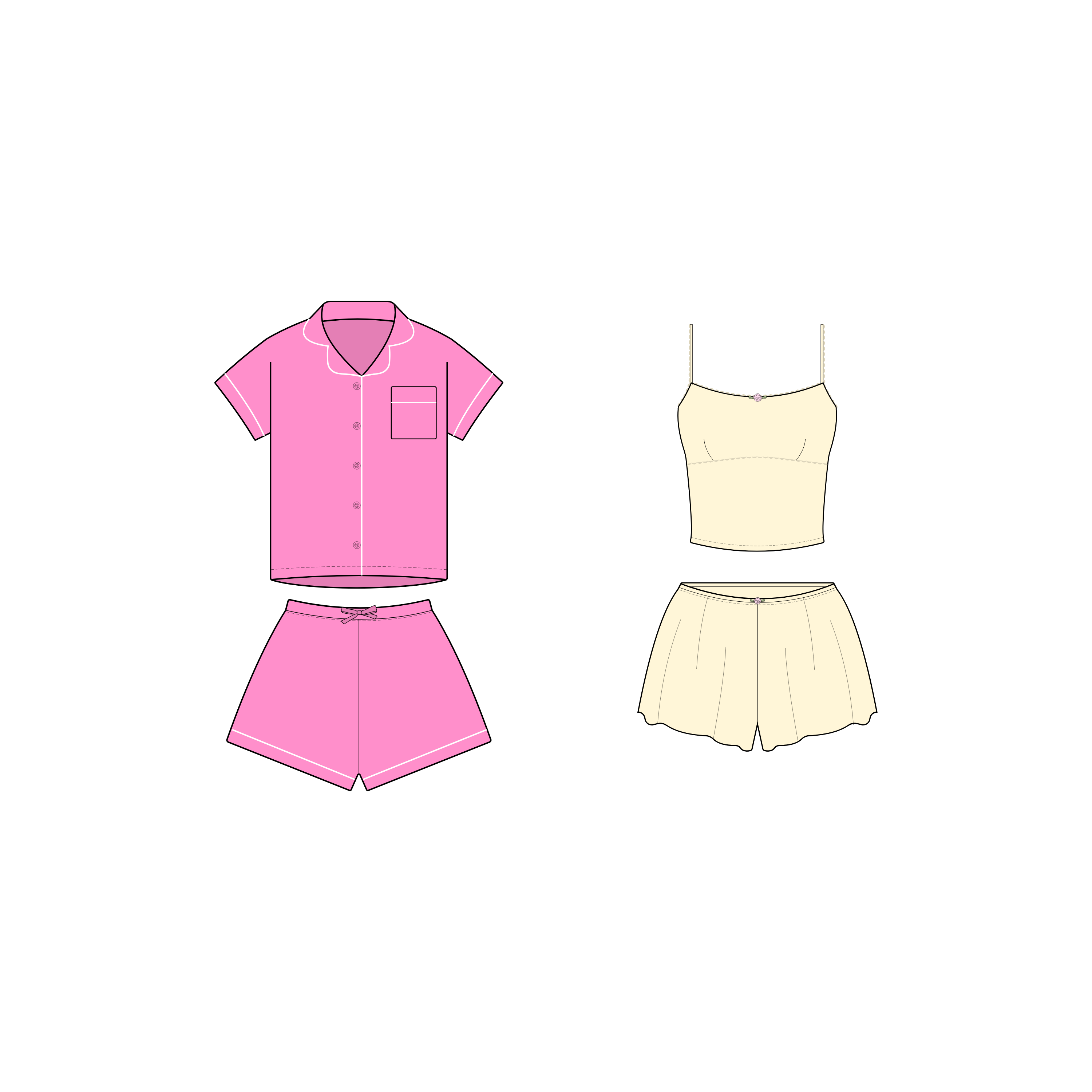 A pink pajama set and a yellow pajama set using mockups from the Sleepy Girl Mockup Pack