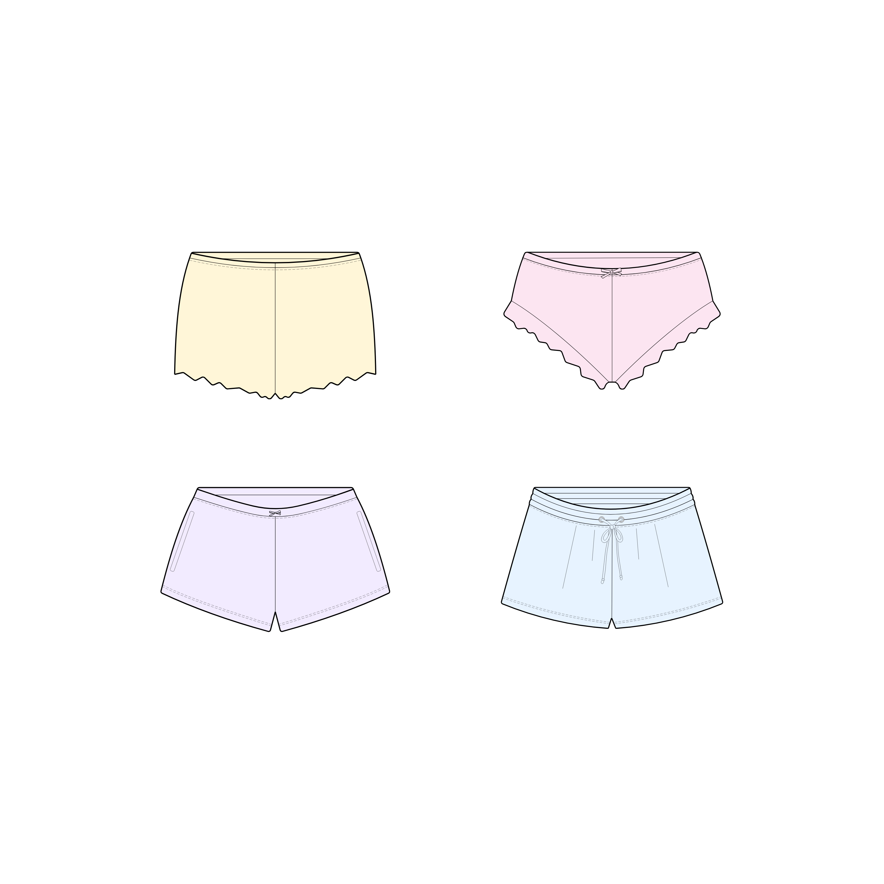 Four different color shorts from the Sleepy Girl Mockup Pack