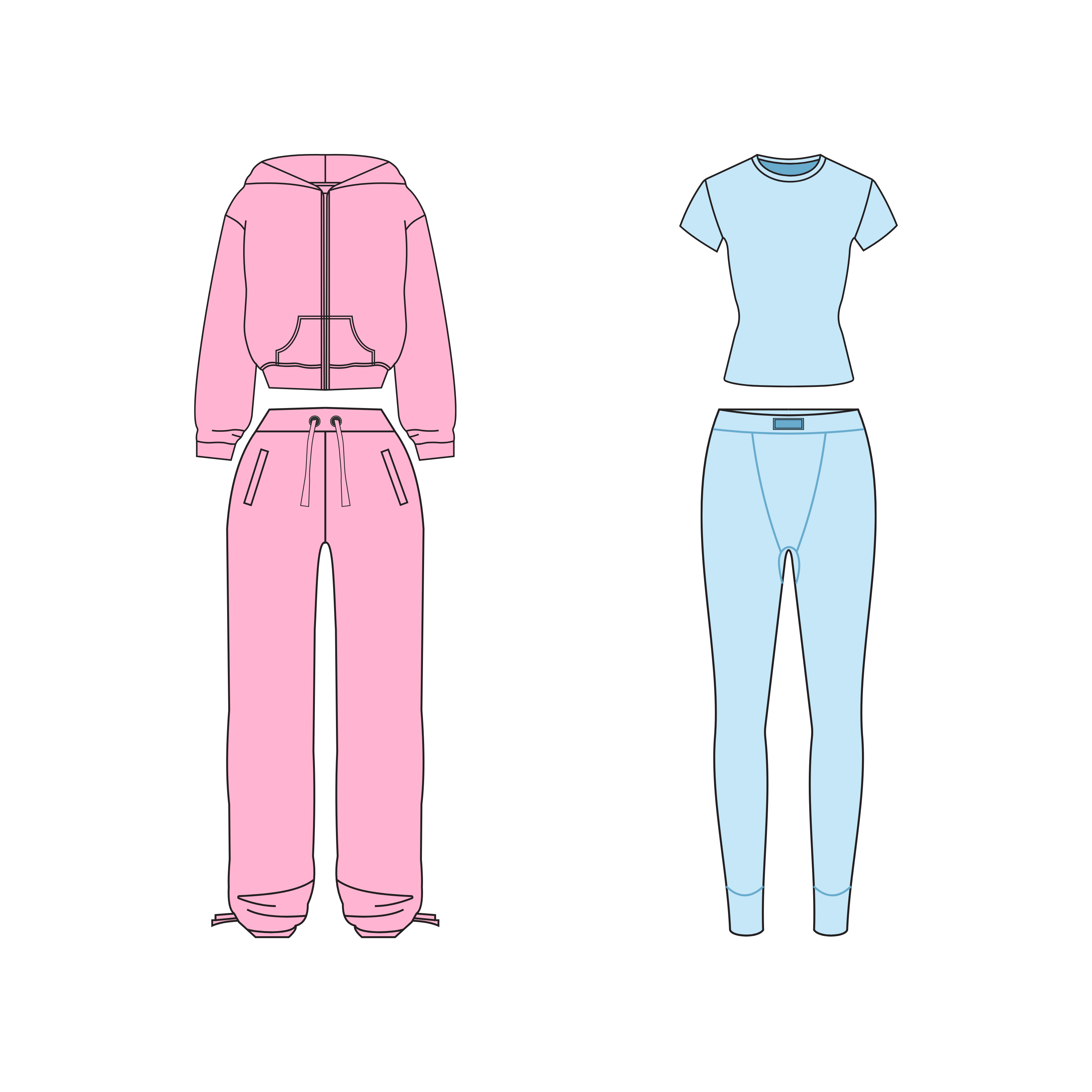 A pink sweatsuit and a blue set from the That Girl Mockup Pack